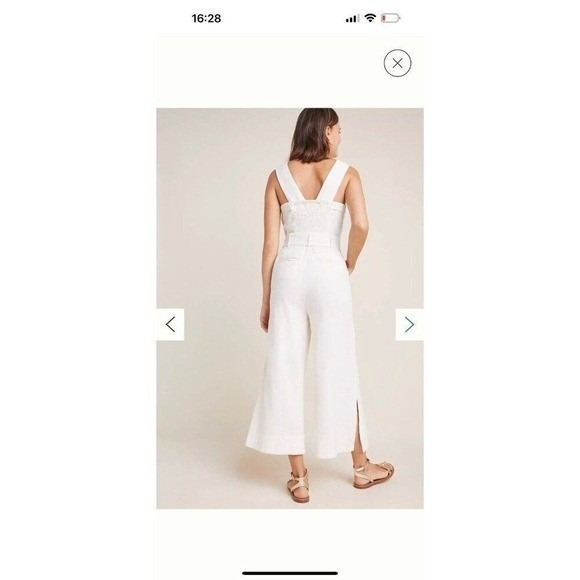 FP1 Anthropologie Cape Cod Jumpsuit Linen Cotton Cream No Belt Womens 8 - Picture 10 of 10